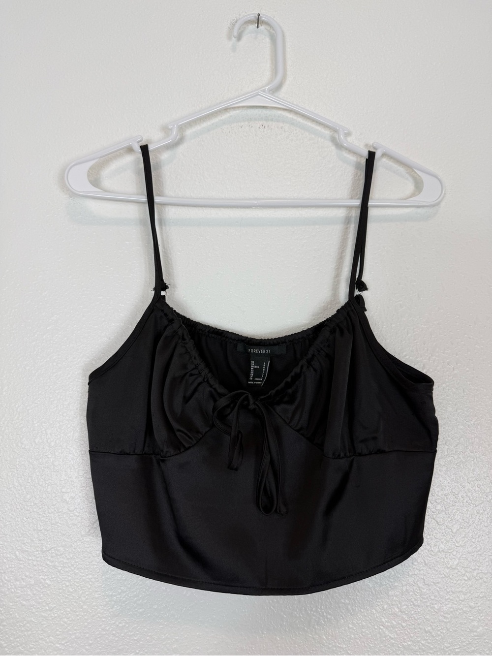 Forever 21 Black Satin Tie-Front Cami Crop Top